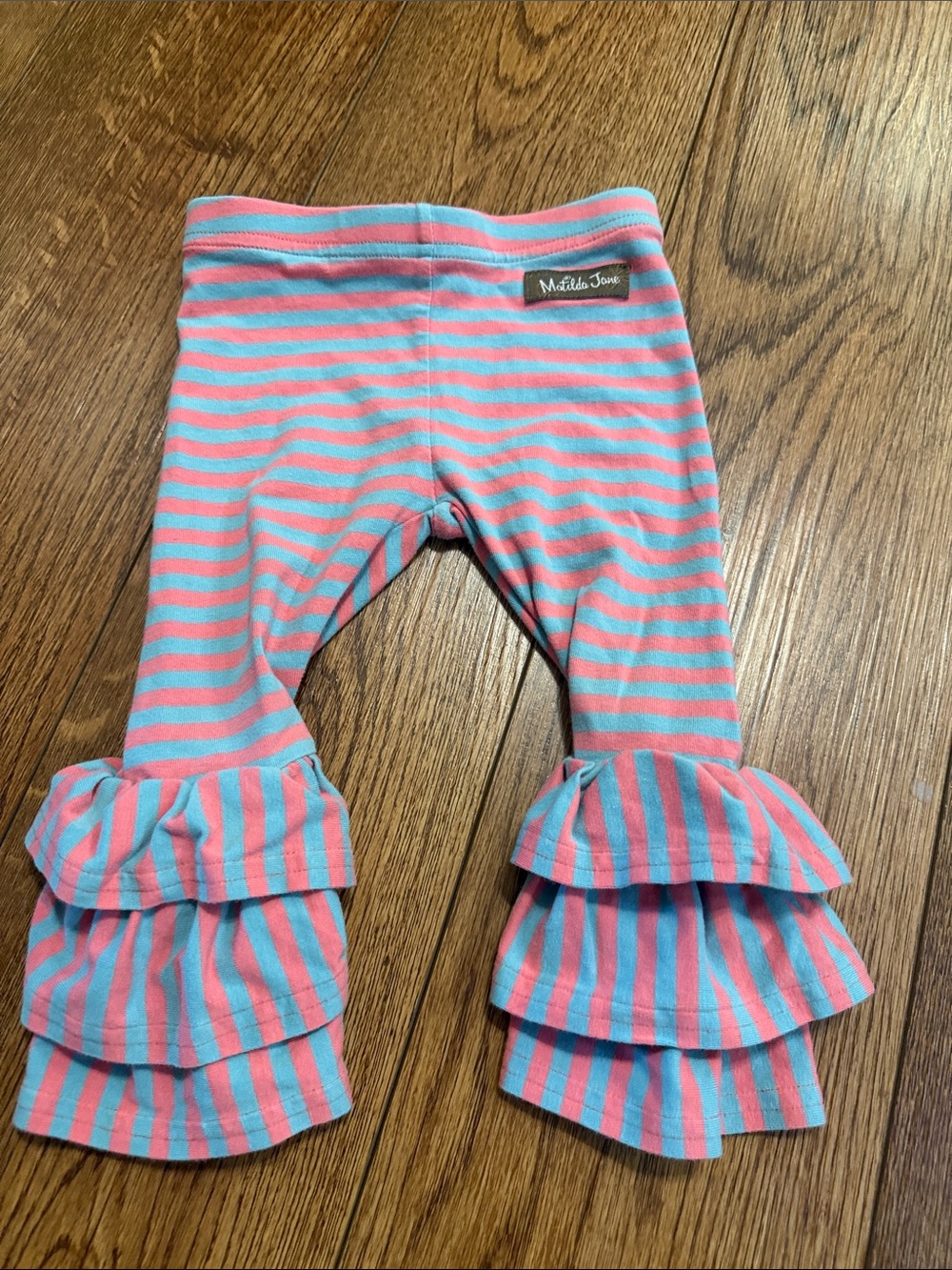 Matilda Jane Pink & Blue Striped Ruffle Leggings 6-12 months